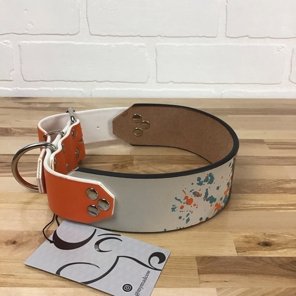Mad Cow genuine leather Naruto dog collar limited edition orange white handmade - Picture 4 of 16